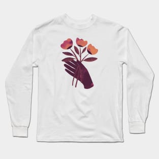 Brown hand with brown orange and pink flowers for you Long Sleeve T-Shirt